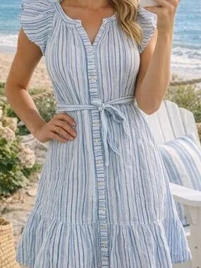 Vineyard Vines Dress Size XS Blue White Striped Metallic Lurex NWOT